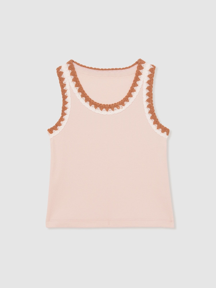 Reiss Pink Vanessa Cotton Crochet-Trim Vest - Image 2 of 4