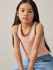 Reiss Pink Vanessa Cotton Crochet-Trim Vest - Image 3 of 4