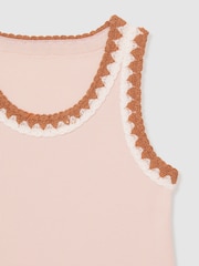 Reiss Pink Vanessa Cotton Crochet-Trim Vest - Image 4 of 4