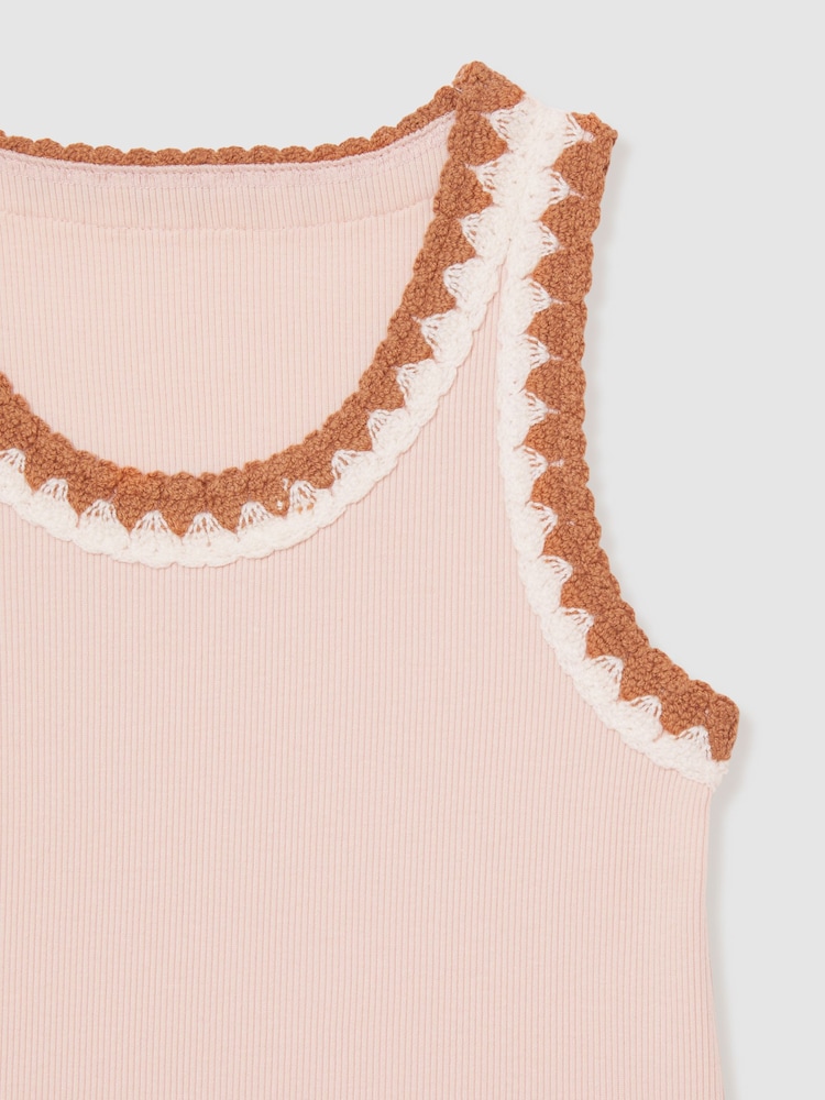 Reiss Pink Vanessa Cotton Crochet-Trim Vest - Image 4 of 4