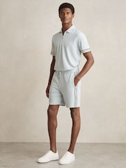 Reiss Ice Blue Phoenix Textured Tape Drawstring Shorts - Image 1 of 6