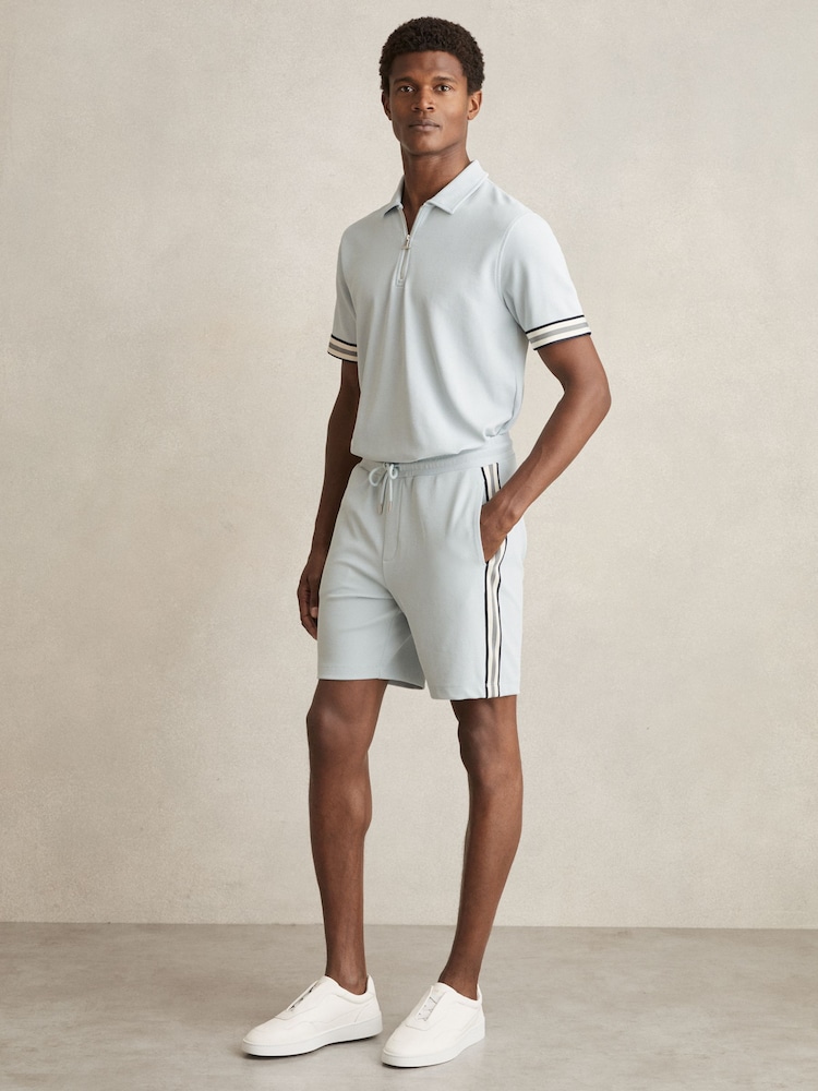 Reiss Ice Blue Phoenix Textured Tape Drawstring Shorts - Image 1 of 6