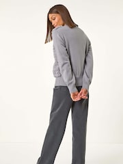 Roman Grey Faux Fur Funnel Neck Zip Jacket - Image 3 of 5