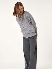 Roman Grey Faux Fur Funnel Neck Zip Jacket - Image 4 of 5