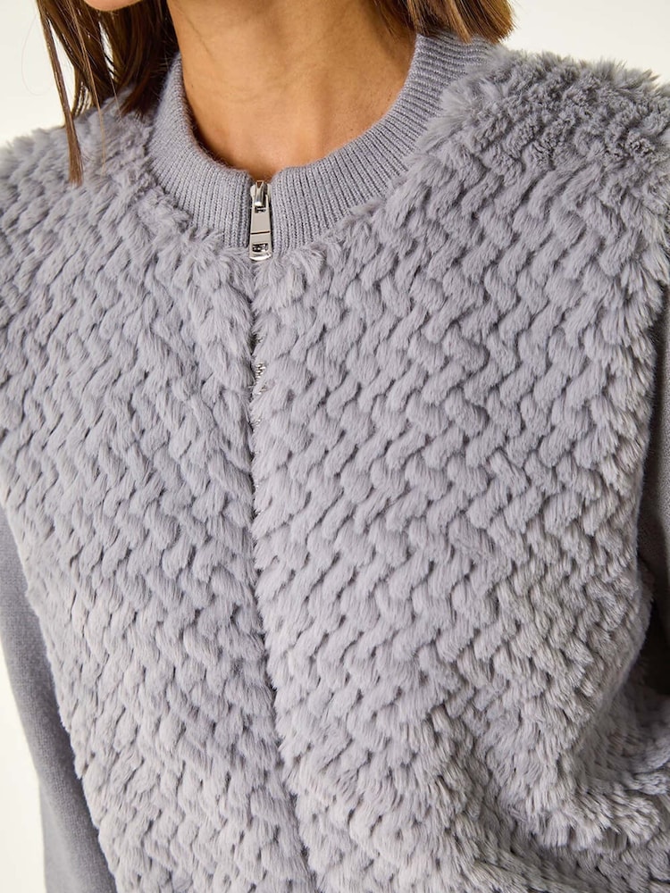 Roman Grey Faux Fur Funnel Neck Zip Jacket - Image 5 of 5
