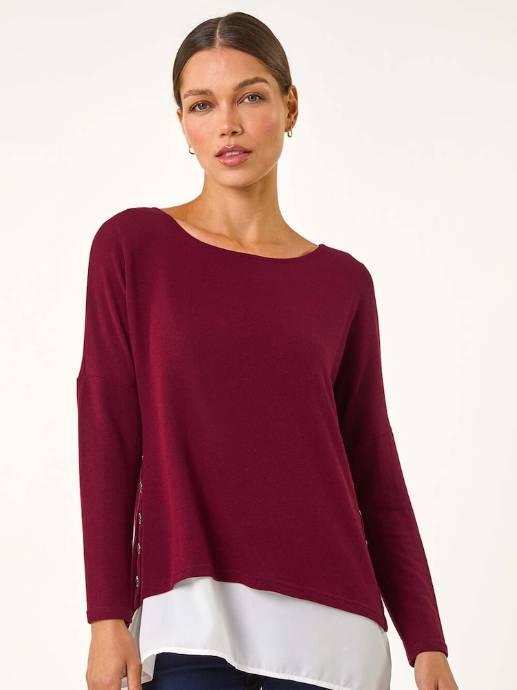Roman Purple 2-in-1 Contrast Hem Detail Stretch Top - Image 1 of 5 Roman Purple 2-in-1 Contrast Hem Detail Stretch Top - Image 1 of 5