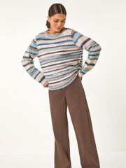 Roman Blue Fluffy Striped Stretch Knit Jumper - Image 2 of 5