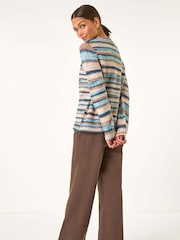 Roman Blue Fluffy Striped Stretch Knit Jumper - Image 3 of 5