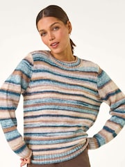 Roman Blue Fluffy Striped Stretch Knit Jumper - Image 4 of 5