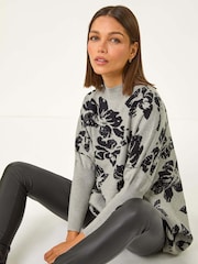 Roman Grey Floral Mono Print Knit Jumper - Image 1 of 5