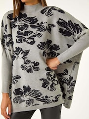 Roman Grey Floral Mono Print Knit Jumper - Image 2 of 5