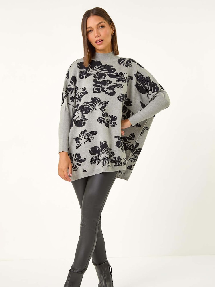 Roman Grey Floral Mono Print Knit Jumper - Image 5 of 5