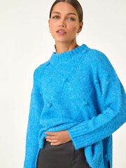 Roman Blue Boucle Diamond Stitch Jumper - Image 1 of 5