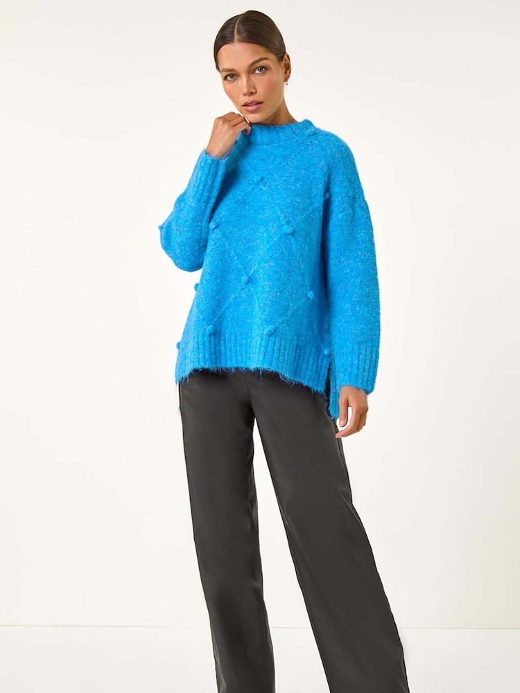 Roman Blue Boucle Diamond Stitch Jumper - Image 2 of 5