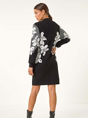 Roman Black Floral Print Jacquard Knitted Dress - Image 3 of 5