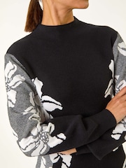 Roman Black Floral Print Jacquard Knitted Dress - Image 5 of 5