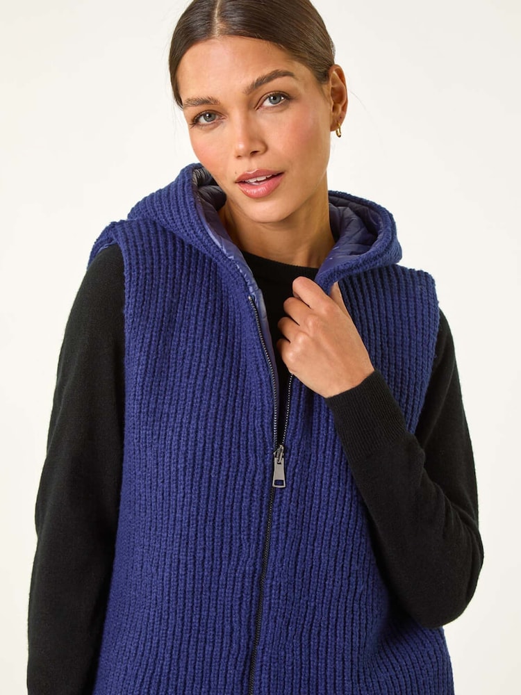 Roman Blue Reversible Hooded Knit Gilet - Image 1 of 6