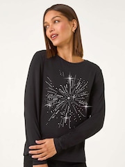 Roman Metallic Foil Star Print Long Sleeves Top - Image 1 of 5