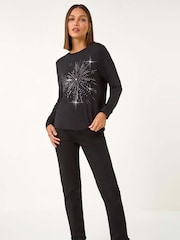 Roman Metallic Foil Star Print Long Sleeves Top - Image 2 of 5