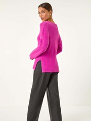 Roman Pink Plain V-Neck Fluffy Knit Jumper - Image 3 of 5