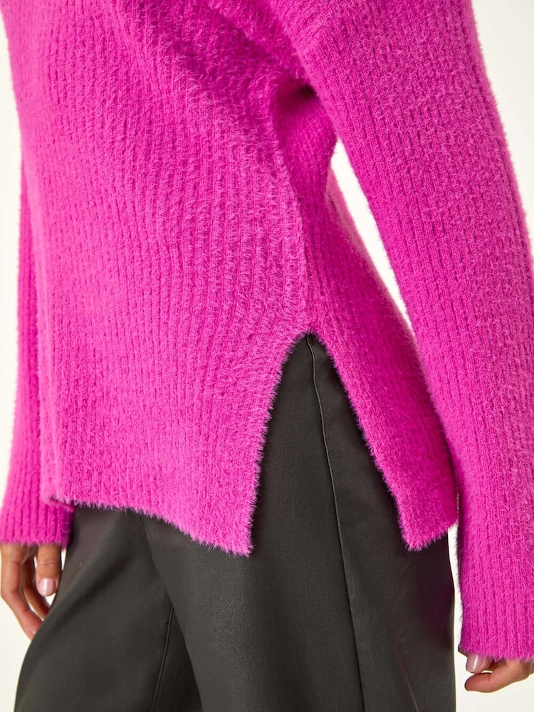 Roman Pink Plain V-Neck Fluffy Knit Jumper - Image 5 of 5