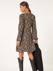 Roman Yellow Floral Print Bow Detail Stretch Dress - Image 3 of 5