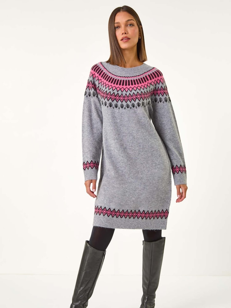 Roman Pink Soft Knit Fairisle Pattern Jumper Dress - Image 2 of 5