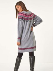 Roman Pink Soft Knit Fairisle Pattern Jumper Dress - Image 3 of 5