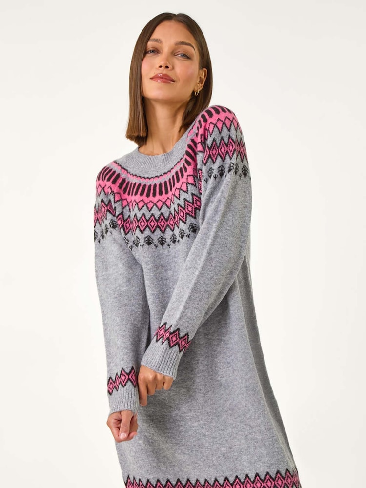 Roman Pink Soft Knit Fairisle Pattern Jumper Dress - Image 4 of 4 Roman Pink Soft Knit Fairisle Pattern Jumper Dress - Image 4 of 4