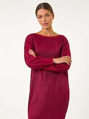 Roman Red Shimmer Slash Neck Jumper Dress - Image 2 of 5