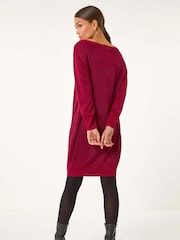 Roman Red Shimmer Slash Neck Jumper Dress - Image 3 of 5