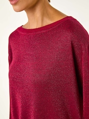 Roman Red Shimmer Slash Neck Jumper Dress - Image 5 of 5