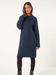 Roman Blue Roll Neck Knitted Jumper Dress - Image 1 of 5