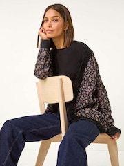 Roman Black Mosaic Print Fluffy Longline Cardigan - Image 1 of 6