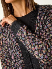 Roman Black Mosaic Print Fluffy Longline Cardigan - Image 3 of 6