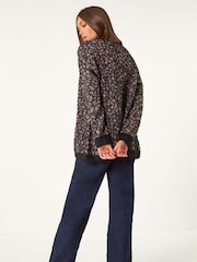Roman Black Mosaic Print Fluffy Longline Cardigan - Image 5 of 6