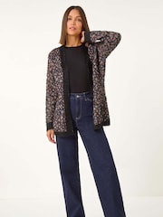 Roman Black Mosaic Print Fluffy Longline Cardigan - Image 6 of 6