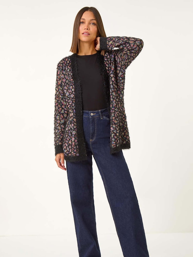 Roman Black Mosaic Print Fluffy Longline Cardigan - Image 6 of 6