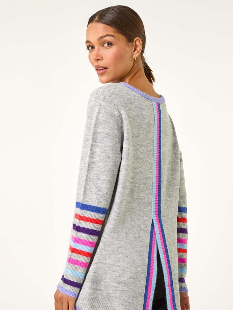 Roman Grey Contrast Stripe Detail Knit Jumper - Image 2 of 5