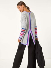 Roman Grey Contrast Stripe Detail Knit Jumper - Image 3 of 5