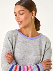 Roman Grey Contrast Stripe Detail Knit Jumper - Image 4 of 5
