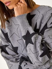 Roman Grey Star Print Long Sleeve Knit Jumper - Image 2 of 5