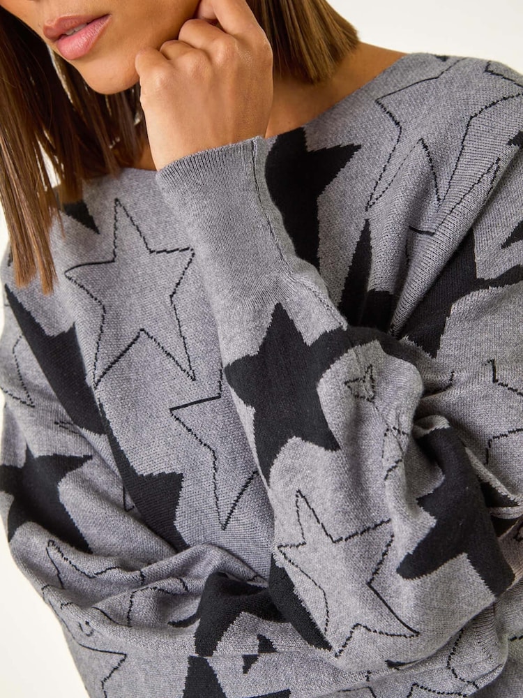 Roman Grey Star Print Long Sleeve Knit Jumper - Image 2 of 5