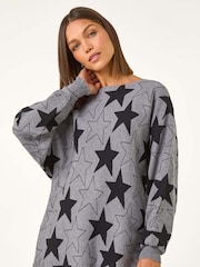 Roman Grey Star Print Long Sleeve Knit Jumper - Image 3 of 5
