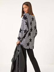 Roman Grey Star Print Long Sleeve Knit Jumper - Image 4 of 5