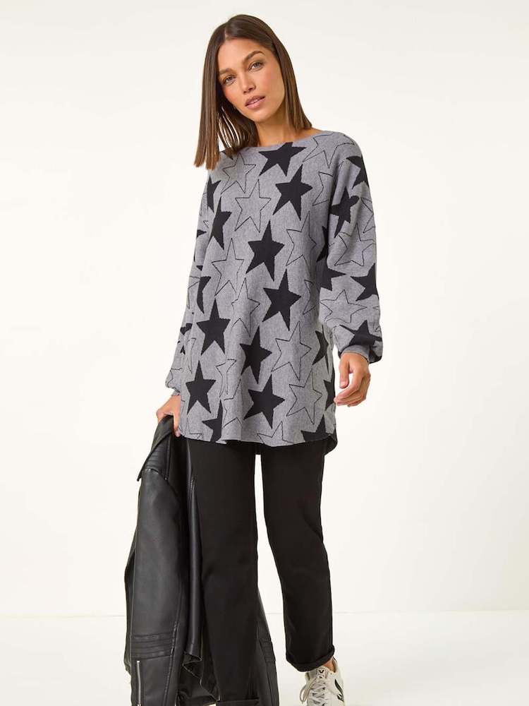 Roman Grey Star Print Long Sleeve Knit Jumper - Image 5 of 5