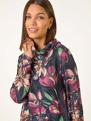 Roman Purple Floral Printed Roll Neck Top - Image 1 of 5