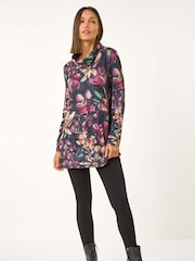 Roman Purple Floral Printed Roll Neck Top - Image 2 of 5