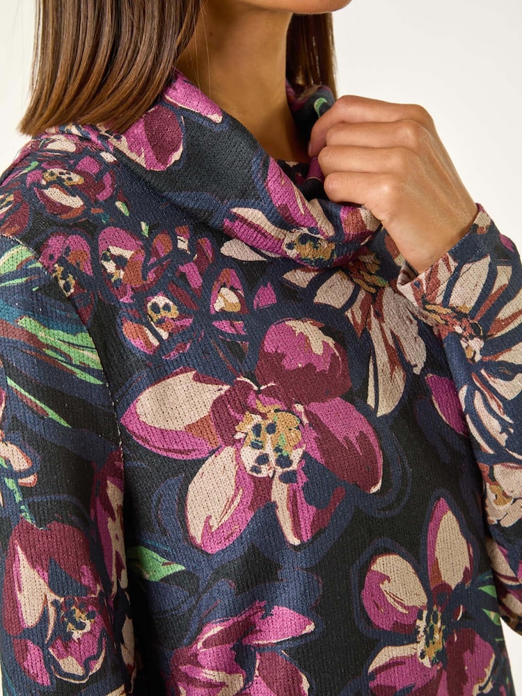 Roman Purple Floral Printed Roll Neck Top - Image 5 of 5