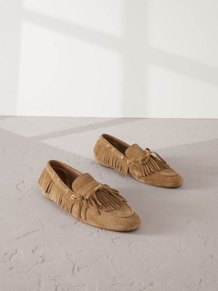 Marrón tostado - Signature Premium Suede Fringe Boat Shoes - Imagen 1 de 6